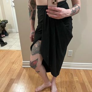 Long Black Skirt With Front Rutching and Slit Size Medium